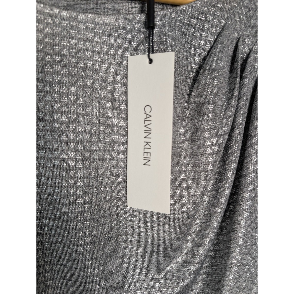 Calvin Klein Womens Silver Metallic Ruched Sleeveless Boat Neck Top M1AHL802 M - Picture 4 of 10